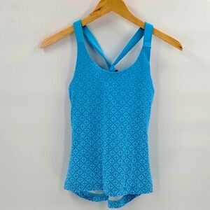 Sativa Turquoise and white print size XS athletic tank w/bra fitted cross cross